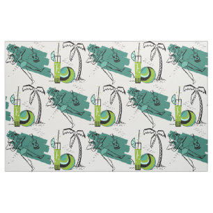 ALOHA: RETRO BEACH GRAPHIC in AQUA and GREEN Fabric