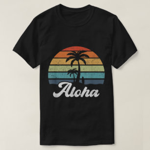 Aloha Retro Sunset Palm Tree Design T-Shirt