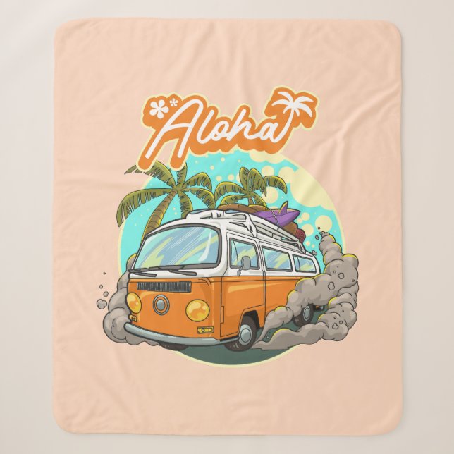 Aloha Retro Surf Van Sherpa Blanket (Front)