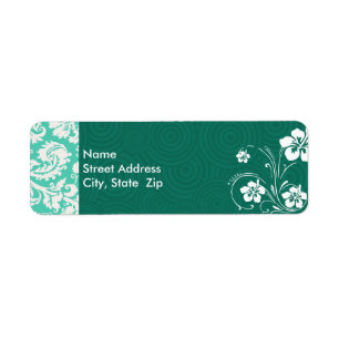 Aloha; Seafoam Green Damask Return Address Label