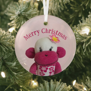 Aloha Sock Monkey(Girl) Glass Tree Decoration