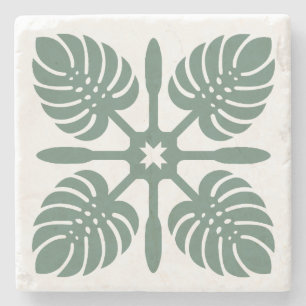 Aloha Spirit Hawaiian Quilt - Monstera & Paddles T Stone Coaster