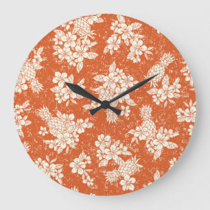 Aloha Spirit: Hibiscus-Pineapple Harmony. Large Clock