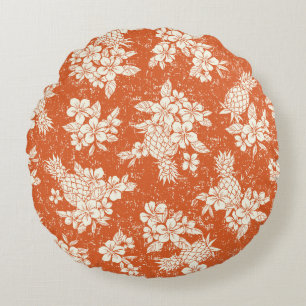 Aloha Spirit: Hibiscus-Pineapple Harmony. Round Cushion