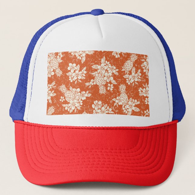 Aloha Spirit: Hibiscus-Pineapple Harmony. Trucker Hat (Front)