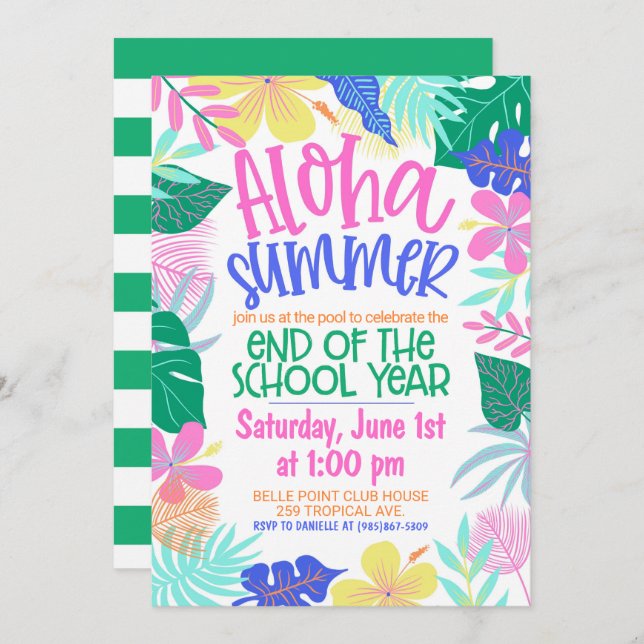 Aloha Summer End of School Year Party Invitation (Front/Back)