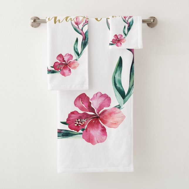 Aloha Summer Floral Hibiscus Flower Wreath Bath Towel Set (Insitu)