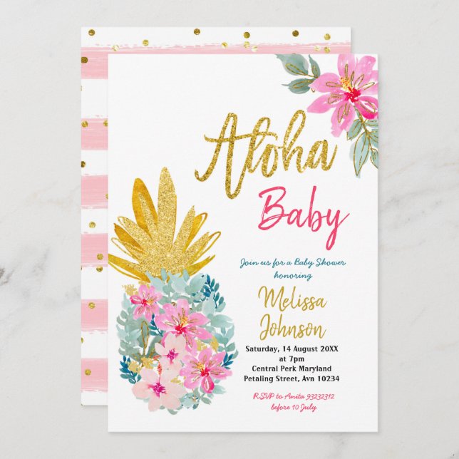 Aloha Summer Pineapple baby shower Invitation (Front/Back)