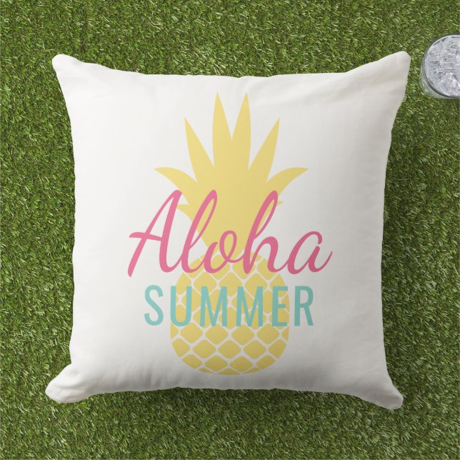 Aloha Summer Pink Yellow Pineapple Cushion (Grass)