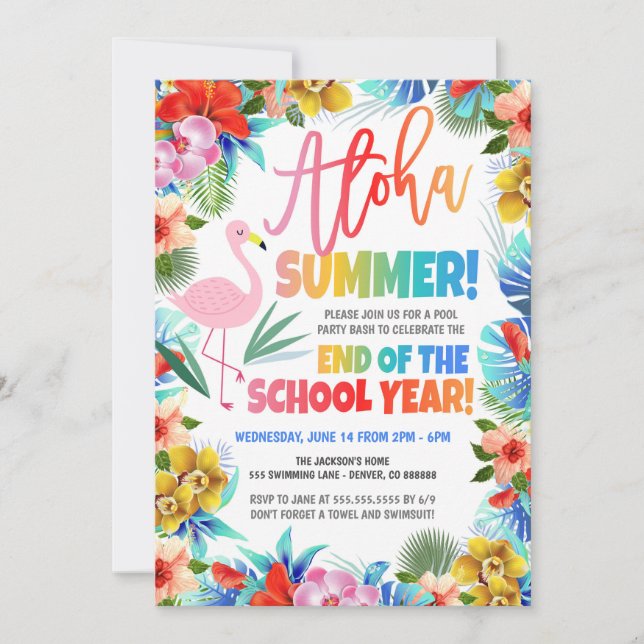 Aloha Summer Pool Party Invitation (Front)