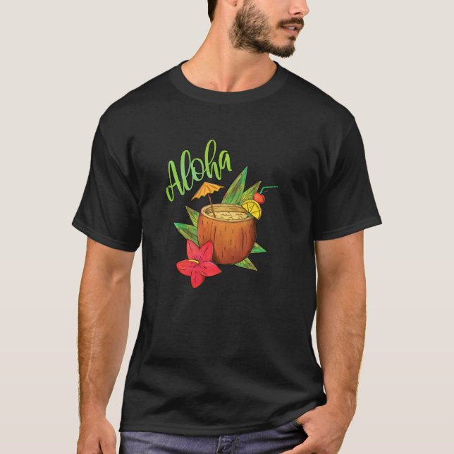 Aloha Summervibes Coconut Cocktail Beach Bar Beach T-Shirt (Front)