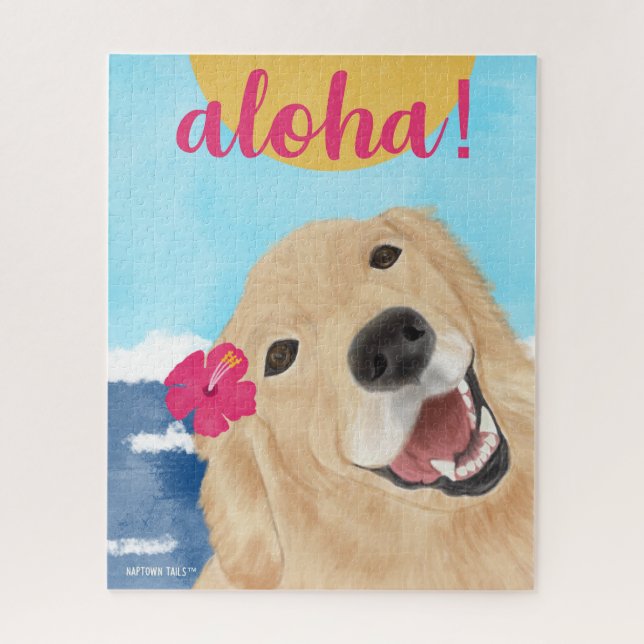 Aloha Sun and Waves Golden Retriever Jigsaw Puzzle (Vertical)