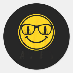 Aloha surf smile sunglasses surfboard reflection classic round sticker