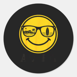 Aloha surf smile sunglasses surfboard reflection classic round sticker