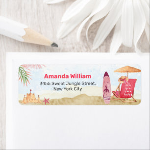 Aloha Surfboard Beach Baby Shower Return Address Label