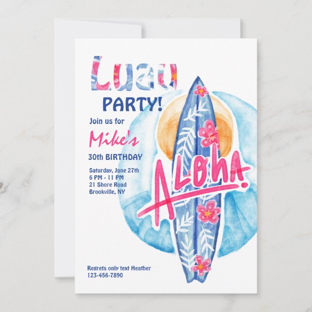 Aloha Surfboard Invitation (Front)