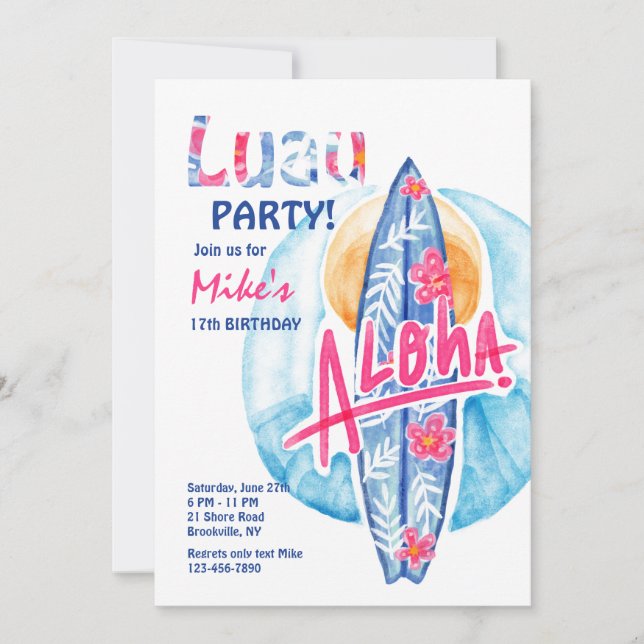 Aloha Surfboard Invitation (Front)