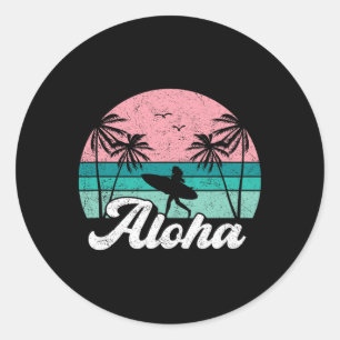 Aloha Surfer Girl Hawaii Vintage Hawaiian Surfing Classic Round Sticker