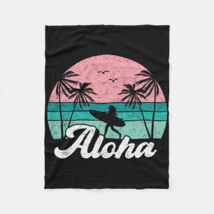 Aloha Surfer Girl Hawaii Vintage Hawaiian Surfing Fleece Blanket