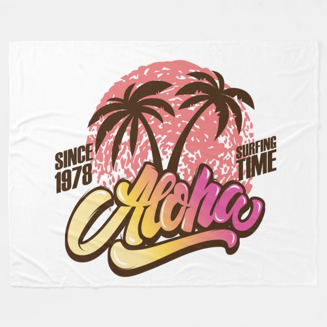 Aloha Surfing Time Fleece Blanket (Front (Horizontal))