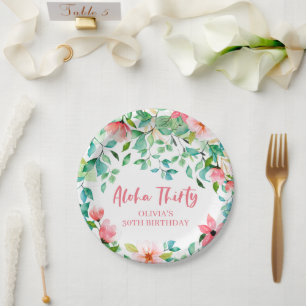 Aloha Thirty Tropical Luau Birthday Paper Plate