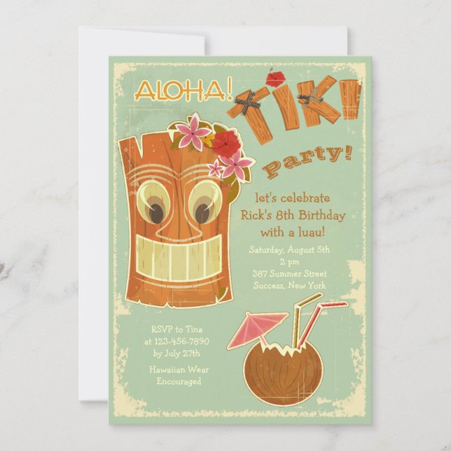 Aloha Tiki Party Invitation (Front)