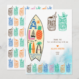 Aloha TIKI Surfboard Tropical Luau Hawaiian Party Thank You Card