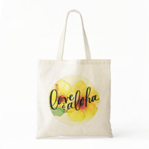 Aloha Tote Bag Hibiscus Love & Aloha (blank back)