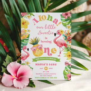 Aloha Tropical 1st girl Birthday luau Invitation