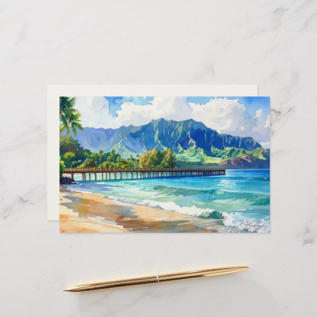 Aloha tropical art blank stationery (Front/Back In Situ)