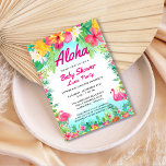 Aloha Tropical Baby Shower Luau Invitation<br><div class="desc">Features bright tropical hibiscus flowers,  fun flamingos,  and personalised with your information.  Perfect for celebrating the coming arrival!  Matching tropical party accessories available.  Design©Rosalind Moore,  Cherry Lane Designs.</div>