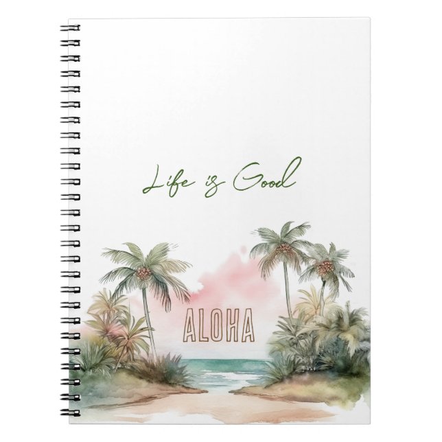 Aloha Tropical Beach Palm Trees Notebook (Front)