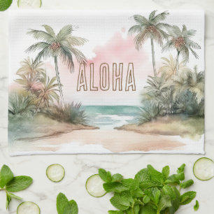 Aloha Tropical Beach Palm Trees Tea Towel