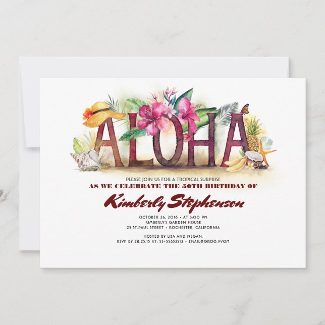 Aloha Tropical Beach | Pineapple Hawaiian Birthday Invitation (Front)