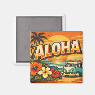 Aloha Tropical Beach Sunset Scene Magnet