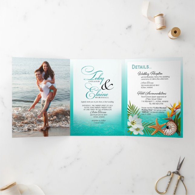 Aloha Tropical Beach wedding Tri-Fold Invitation (Inside)