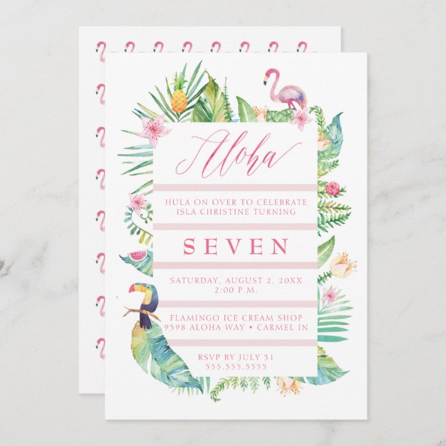 Aloha Tropical Birthday Party Luau Invitation (Front/Back)