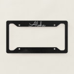 Aloha Tropical Black White Custom Colours Cute Licence Plate Frame<br><div class="desc">Designed with text template for "Aloha" in black background. You may change the background colour as you like.</div>