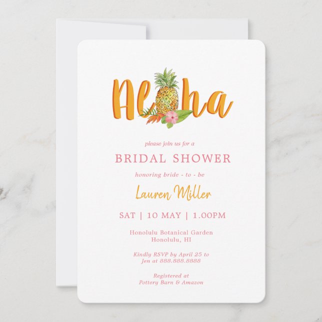 Aloha Tropical  bridal shower  Invitation (Front)