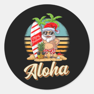 Aloha Tropical Christmas Santa Christmas In July H Classic Round Sticker