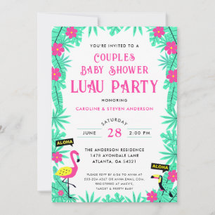 Aloha Tropical Flamingo Couples Baby Shower Luau Invitation