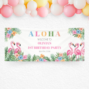 Aloha Tropical Flamingo Kids 1st Birthday Welcome Banner