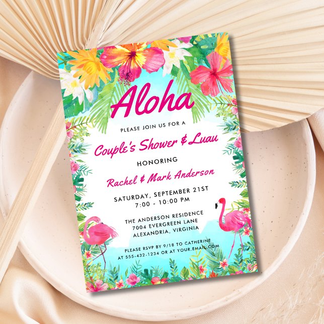 Aloha Tropical Flamingo Luau Couple's Shower Invitation (Creator Uploaded)