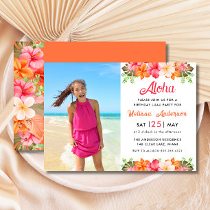 Aloha Tropical Floral Birthday Luau Party Invitation