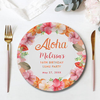 Aloha Tropical Floral Birthday Luau Party  Paper Plate