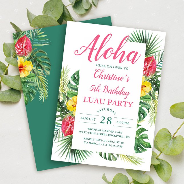 Aloha Tropical Floral Luau Birthday Party Invitation (Creator Uploaded)