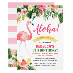 Aloha Tropical Floral Luau Kids Birthday Party Invitation