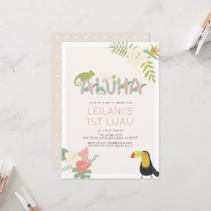 Aloha Tropical Floral Toucan Girl 1st Birthday Invitation