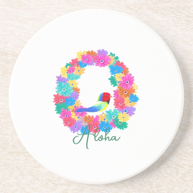 Aloha Tropical Floral Wreath Coaster (Front)
