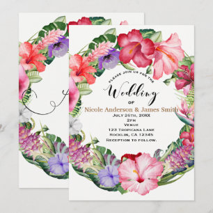 Aloha Tropical Floral Wreath Luau Wedding Party Invitation